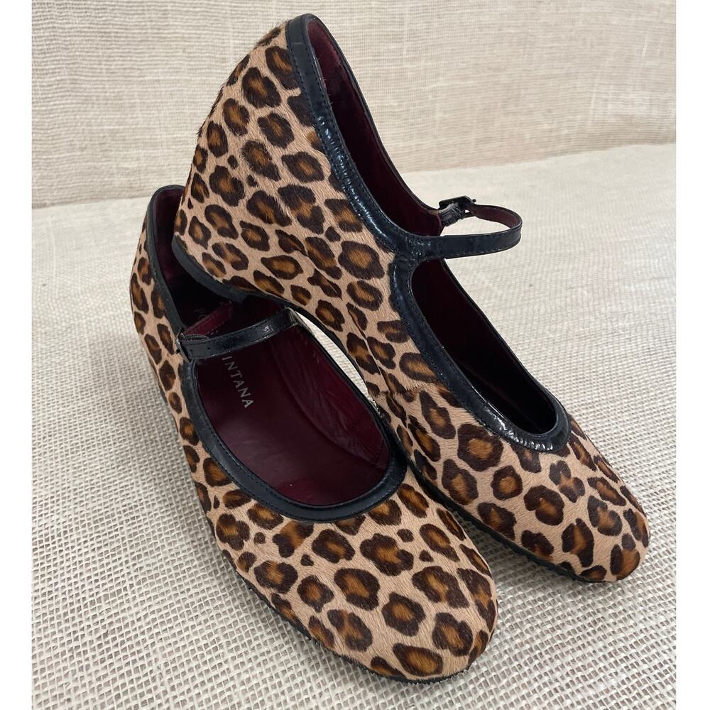 Vintage Pons Quintana Leopard print Horsehair Mary Janes, New Soles! Size 39,‎ 8